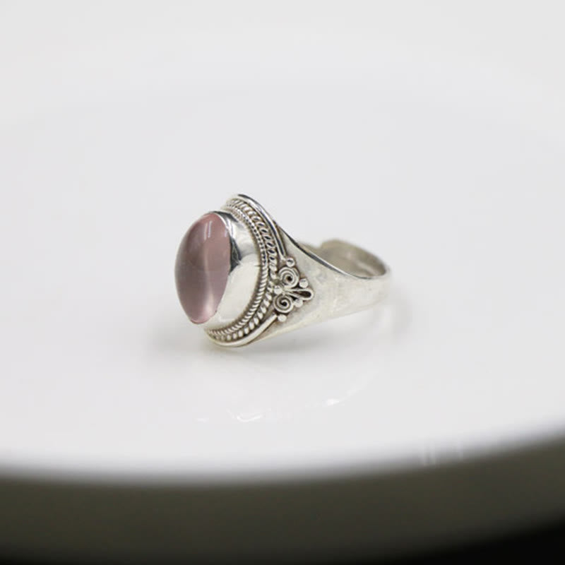 Fortune Jewel 925 Sterling Silver Handmade Natural Rose Quartz Loving Energy Adjustable Ring