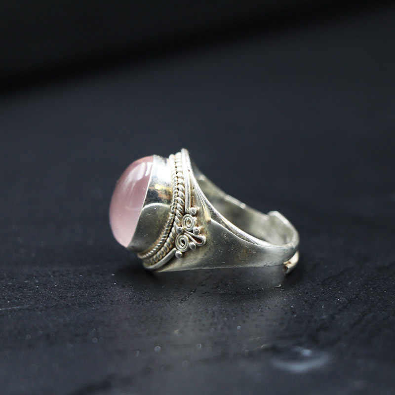 Fortune Jewel 925 Sterling Silver Handmade Natural Rose Quartz Loving Energy Adjustable Ring
