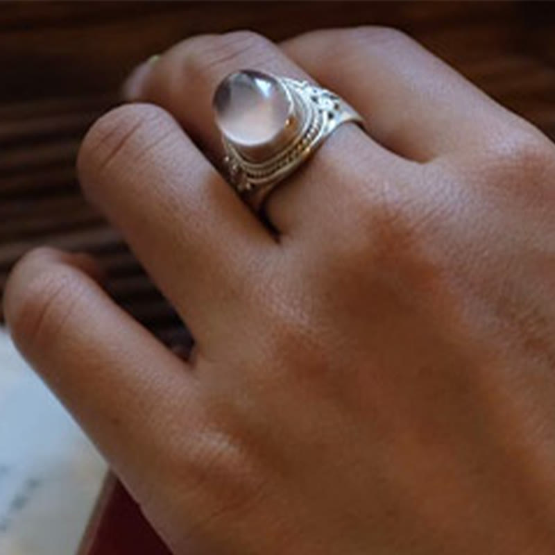 Fortune Jewel 925 Sterling Silver Handmade Natural Rose Quartz Loving Energy Adjustable Ring