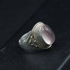 Fortune Jewel 925 Sterling Silver Handmade Natural Rose Quartz Loving Energy Adjustable Ring