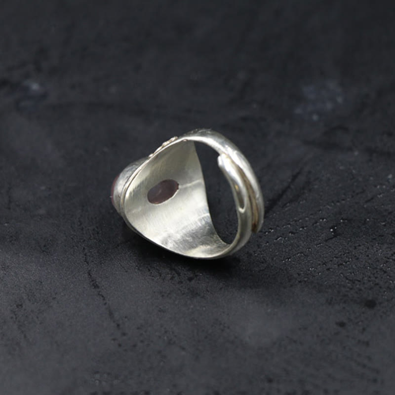 Fortune Jewel 925 Sterling Silver Handmade Natural Rose Quartz Loving Energy Adjustable Ring
