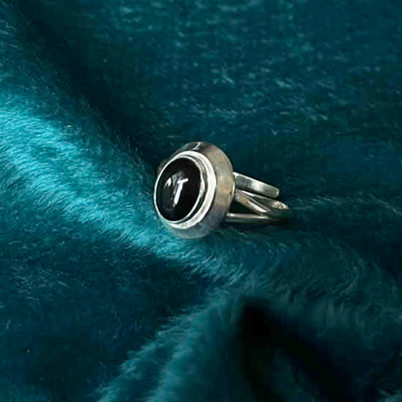 Fortune Jewel 925 Sterling Silver Handmade Black Onyx Fortune Adjustable Ring
