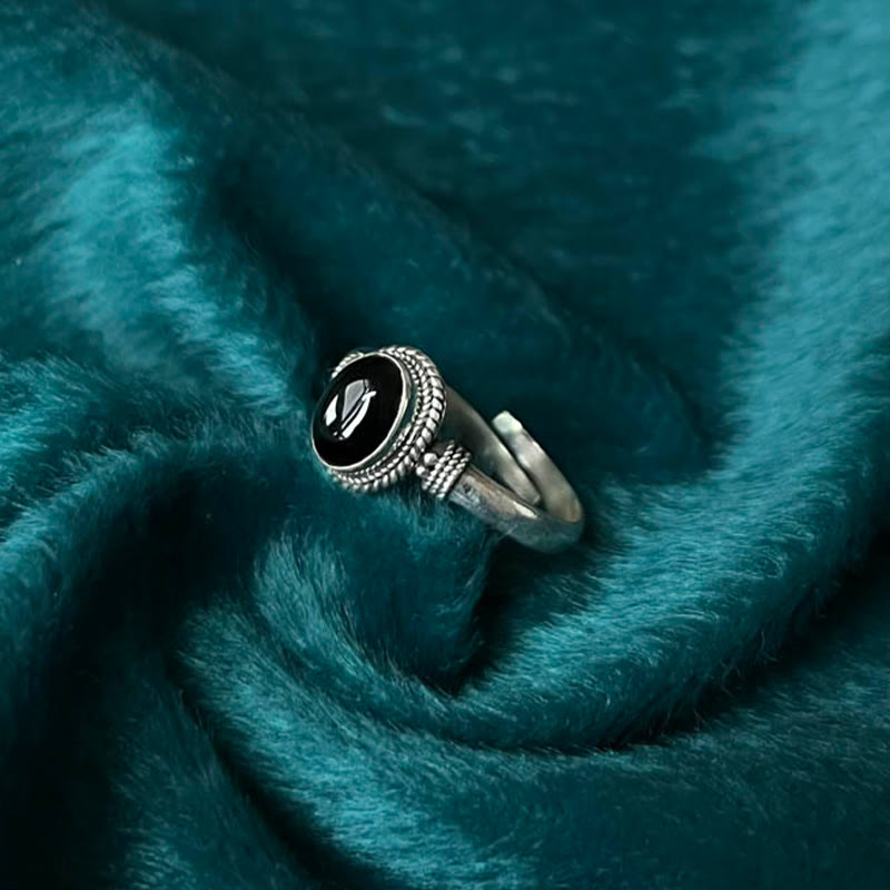 Fortune Jewel 925 Sterling Silver Handmade Black Onyx Fortune Adjustable Ring