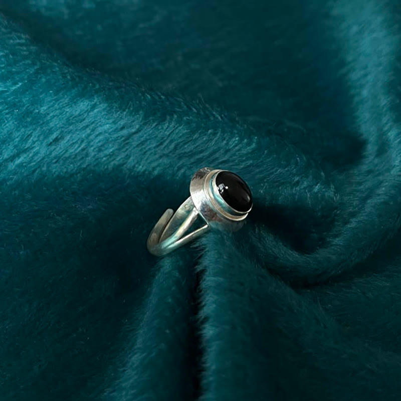 Fortune Jewel 925 Sterling Silver Handmade Black Onyx Fortune Adjustable Ring