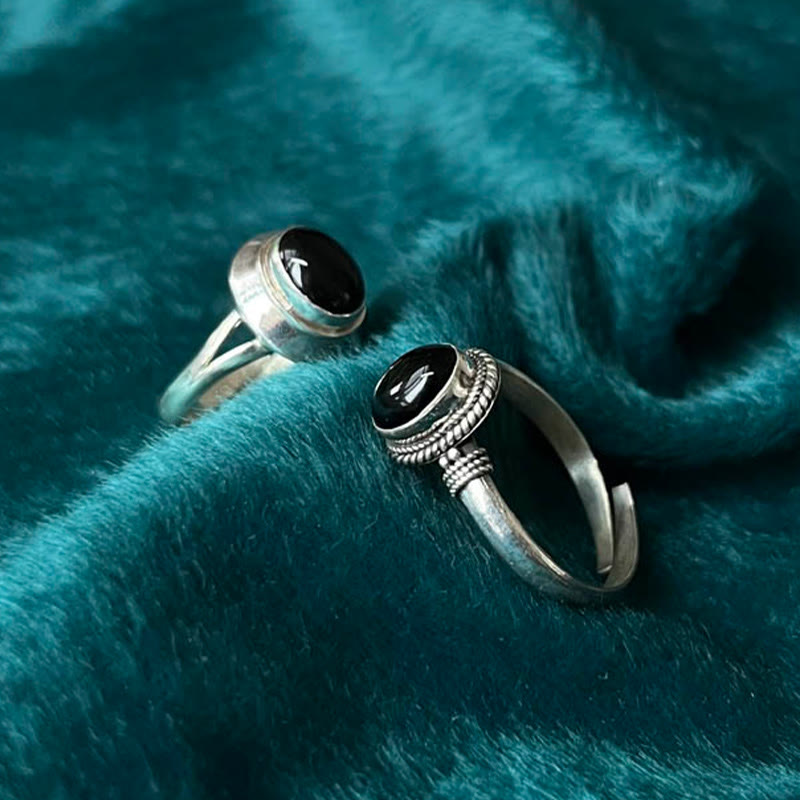Fortune Jewel 925 Sterling Silver Handmade Black Onyx Fortune Adjustable Ring