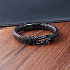 Fortune Jewel Endless Knot Pattern Titanium Steel Balance Leather Buckle Bracelet