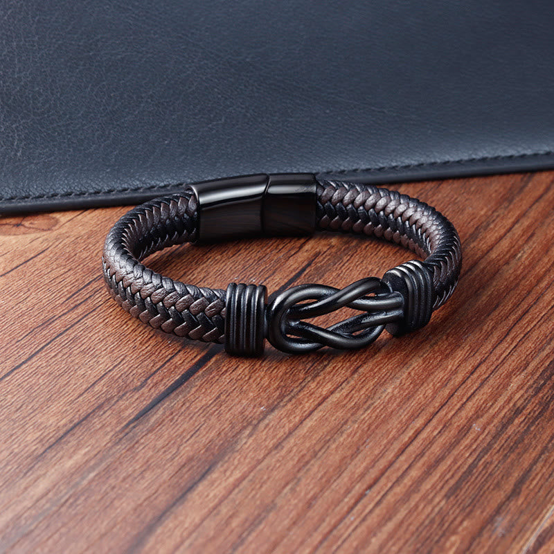 Fortune Jewel Endless Knot Pattern Titanium Steel Balance Leather Buckle Bracelet