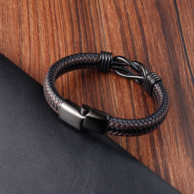 Fortune Jewel Endless Knot Pattern Titanium Steel Balance Leather Buckle Bracelet
