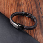Fortune Jewel Endless Knot Pattern Titanium Steel Balance Leather Buckle Bracelet
