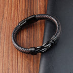 Fortune Jewel Endless Knot Pattern Titanium Steel Balance Leather Buckle Bracelet