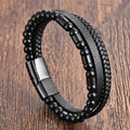 Fortune Jewel Frosted Stone Multi-layer Leather Titanium Steel Balance Buckle Bracelet