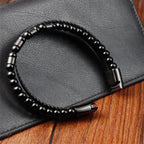 Fortune Jewel Frosted Stone Multi-layer Leather Titanium Steel Balance Buckle Bracelet