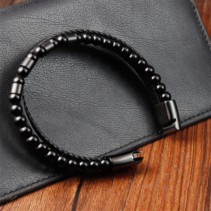 Fortune Jewel Frosted Stone Multi-layer Leather Titanium Steel Balance Buckle Bracelet