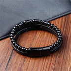 Fortune Jewel Frosted Stone Multi-layer Leather Titanium Steel Balance Buckle Bracelet