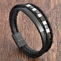 Fortune Jewel Square Titanium Steel Leather Multi-layer Buckle Calm Bracelet