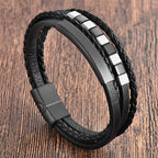 Fortune Jewel Square Titanium Steel Leather Multi-layer Buckle Calm Bracelet