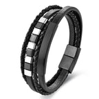 Fortune Jewel Square Titanium Steel Leather Multi-layer Buckle Calm Bracelet