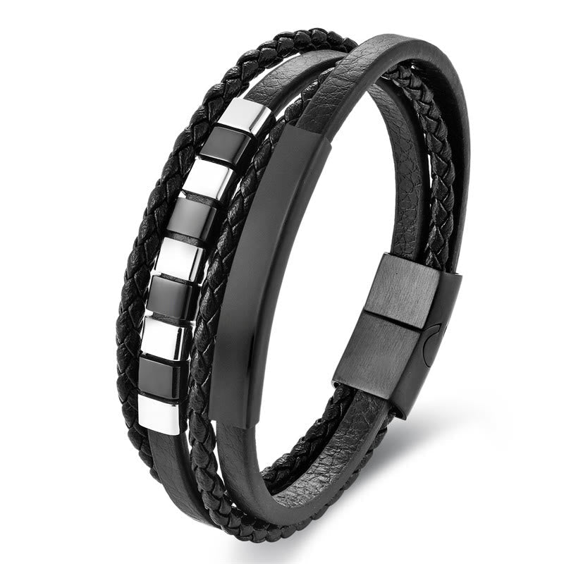 Fortune Jewel Square Titanium Steel Leather Multi-layer Buckle Calm Bracelet