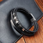 Fortune Jewel Square Titanium Steel Leather Multi-layer Buckle Calm Bracelet