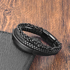 Fortune Jewel Woven Pattern Titanium Steel Stimulation Multi-layer Leather Buckle Bracelet