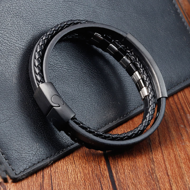 Fortune Jewel Square Titanium Steel Leather Multi-layer Buckle Calm Bracelet