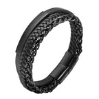 Fortune Jewel Woven Pattern Titanium Steel Stimulation Multi-layer Leather Buckle Bracelet