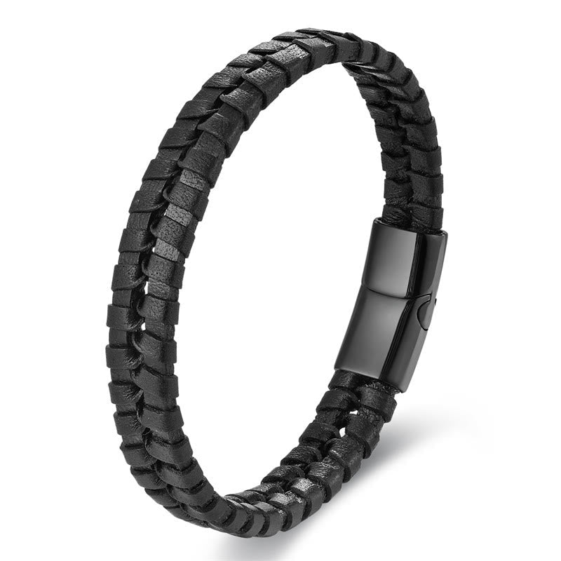 Fortune Jewel Simple Braided Pattern Titanium Steel Strengthen Multi-layer Leather Buckle Bracelet