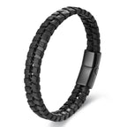 Fortune Jewel Simple Braided Pattern Titanium Steel Strengthen Multi-layer Leather Buckle Bracelet