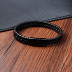 Fortune Jewel Simple Braided Pattern Titanium Steel Strengthen Multi-layer Leather Buckle Bracelet
