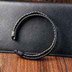 Fortune Jewel Simple Braided Pattern Titanium Steel Strengthen Multi-layer Leather Buckle Bracelet