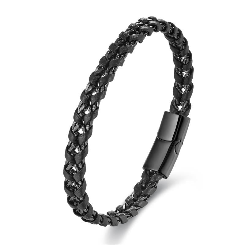 Fortune Jewel Braided Design Titanium Steel Calm Multi-layer Leather Buckle Bracelet