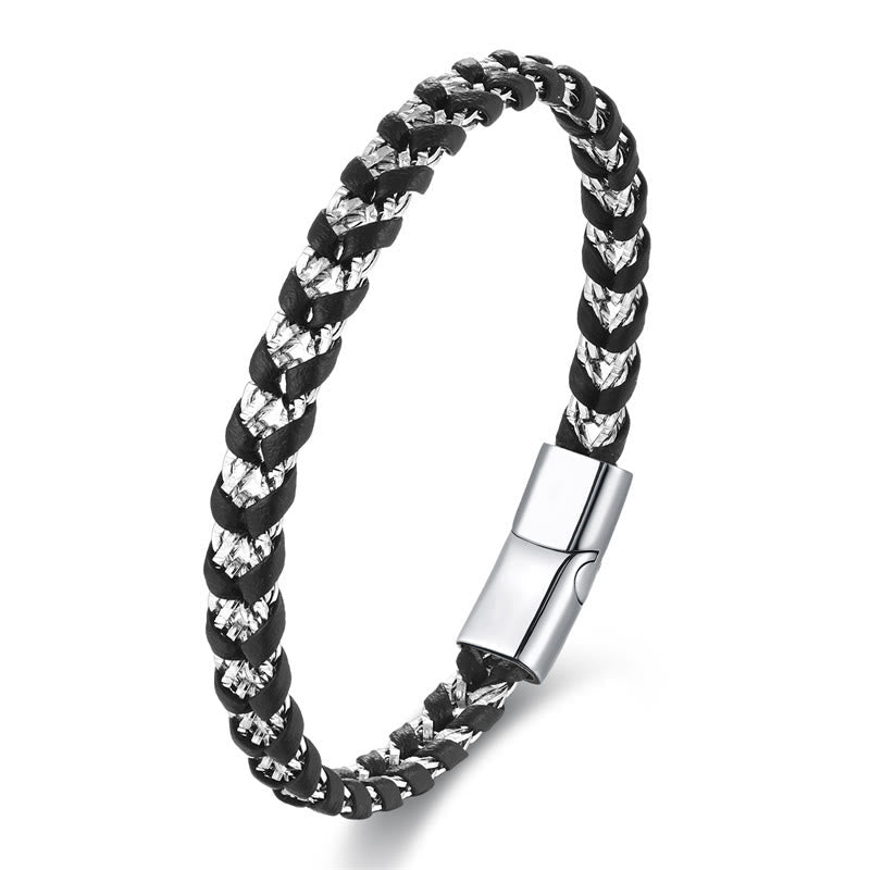 Fortune Jewel Braided Design Titanium Steel Calm Multi-layer Leather Buckle Bracelet
