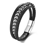 Fortune Jewel Braided Design Titanium Steel Calm Multi-layer Leather Buckle Bracelet