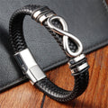 Fortune Jewel Endless Knot Design Titanium Steel Strengthen Braided Leather Buckle Bracelet