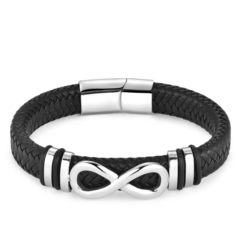 Fortune Jewel Endless Knot Design Titanium Steel Strengthen Braided Leather Buckle Bracelet