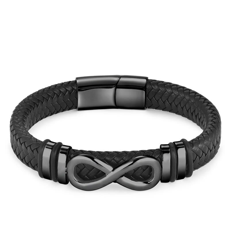 Fortune Jewel Endless Knot Design Titanium Steel Strengthen Braided Leather Buckle Bracelet