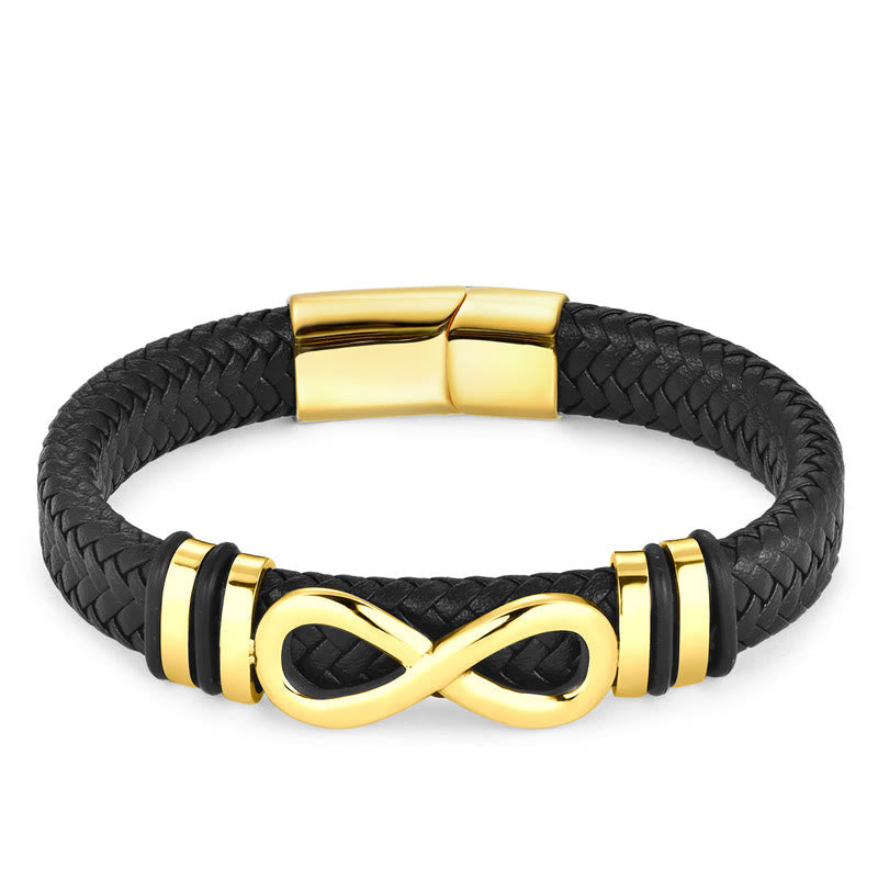 Fortune Jewel Endless Knot Design Titanium Steel Strengthen Braided Leather Buckle Bracelet