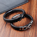 Fortune Jewel Endless Knot Design Titanium Steel Strengthen Braided Leather Buckle Bracelet