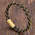 Fortune Jewel Simple Design Titanium Steel Calm Braided Leather Buckle Bracelet