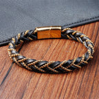 Fortune Jewel Simple Design Titanium Steel Calm Braided Leather Buckle Bracelet