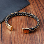 Fortune Jewel Simple Design Titanium Steel Calm Braided Leather Buckle Bracelet