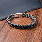 Fortune Jewel Simple Design Titanium Steel Calm Braided Leather Buckle Bracelet