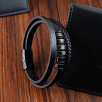 Fortune Jewel Simple Titanium Steel Braided Three-layer Leather Buckle Calm Bracelet