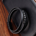 Fortune Jewel Simple Titanium Steel Braided Three-layer Leather Buckle Calm Bracelet