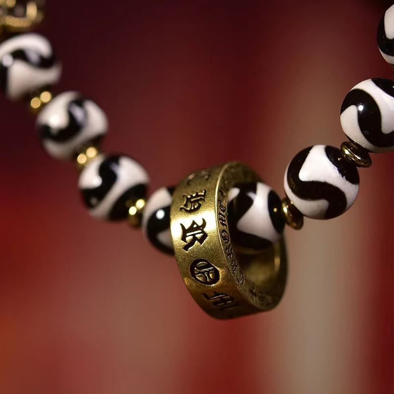 Fortune Jewel Vintage Tibetan Dzi Bead Om Mani Padme Hum Blessings Bracelet