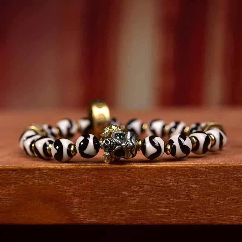 Fortune Jewel Vintage Tibetan Dzi Bead Om Mani Padme Hum Blessings Bracelet