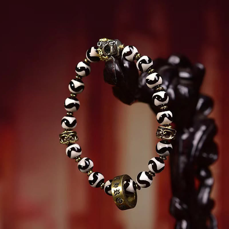 Fortune Jewel Vintage Tibetan Dzi Bead Om Mani Padme Hum Blessings Bracelet