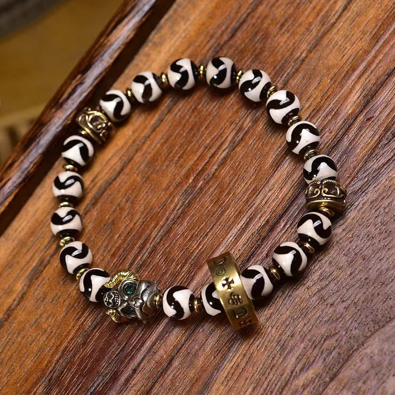 Fortune Jewel Vintage Tibetan Dzi Bead Om Mani Padme Hum Blessings Bracelet