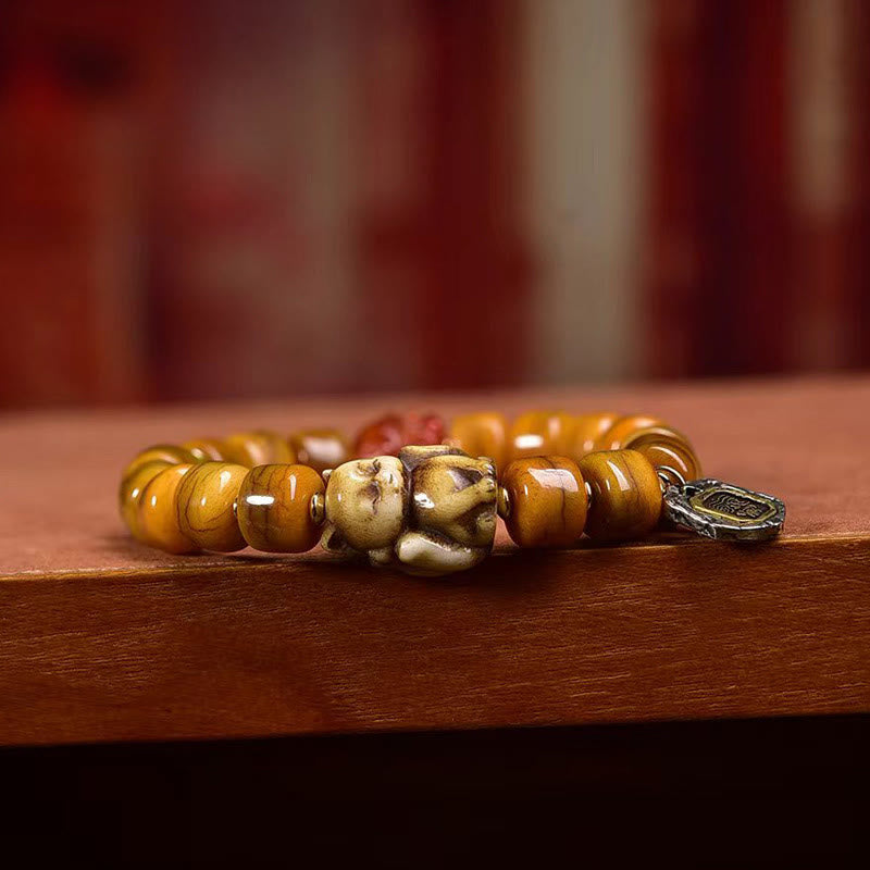 Fortune Jewel Vintage Tibetan Bone Beads Dzi Bead Cute Fox Balance Bracelet