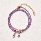 Fortune Jewel Natural Amethyst Water Drop Star Meditation Triple Wrap Bracelet